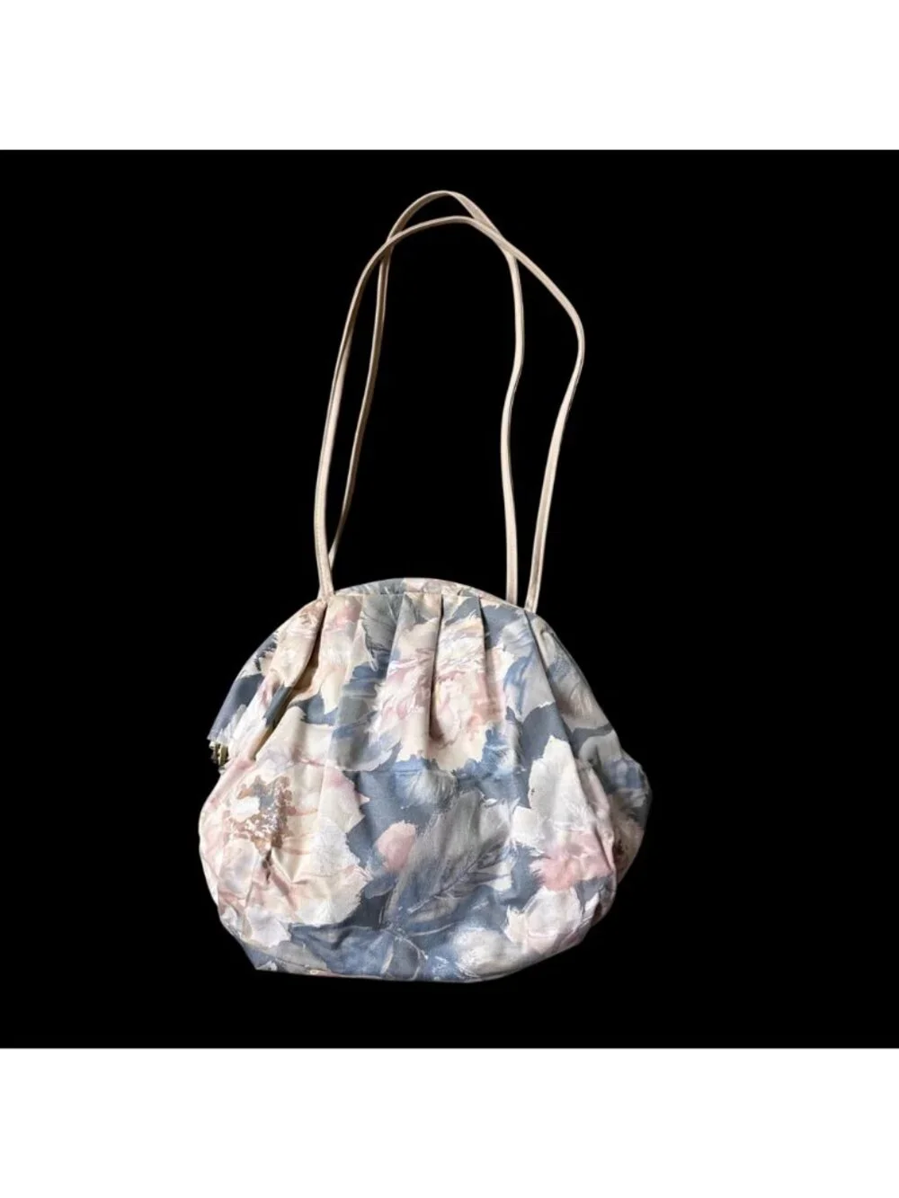 Vintage Floral Shoulder Bag Purse 1980s Pastel Blue Pink Retro Fashion Accessory - Picture 3 of 12